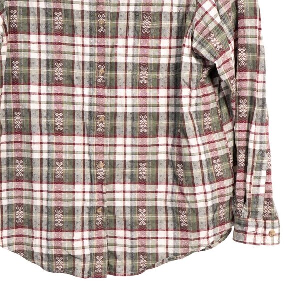 Y2K Plaid Embroidered Button Up Shirt PL Women Red Green Christmas Cotton Petite - Picture 3 of 5